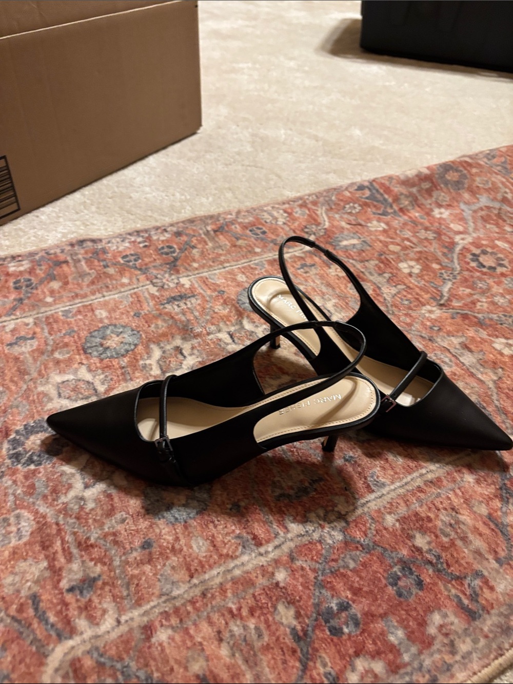 Marc Fisher Black Pointed Toe Double-Strap Slingback Heels